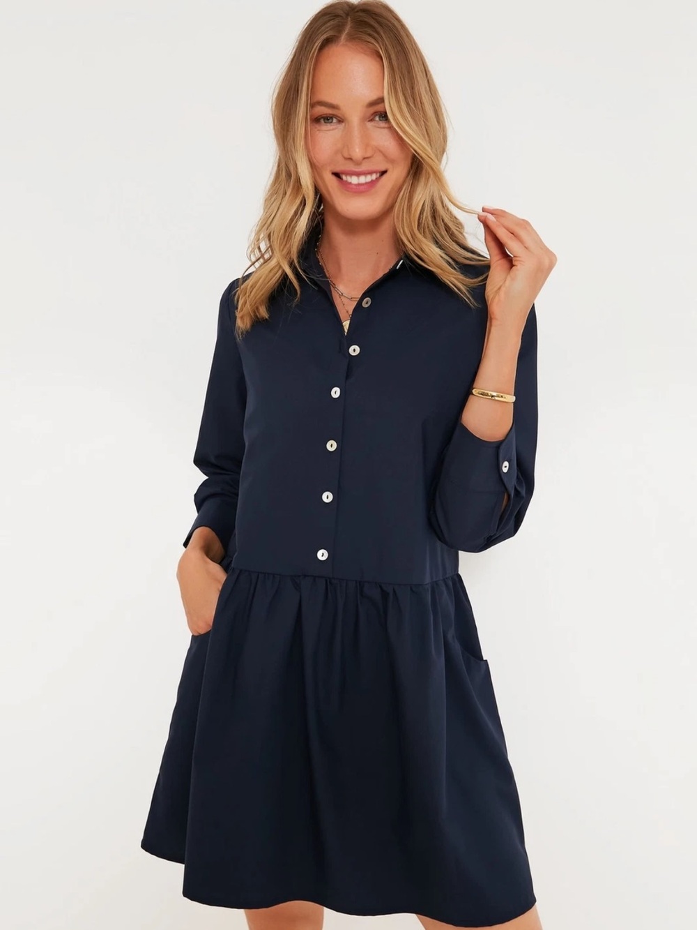 Tuckernuck Navy Button-Front Shirt Dress